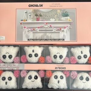 Ghoulish Ghost Garland with Pink and Orange Pom Poms